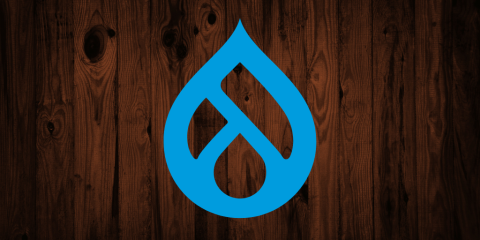 Drupal logo on dark wooden background